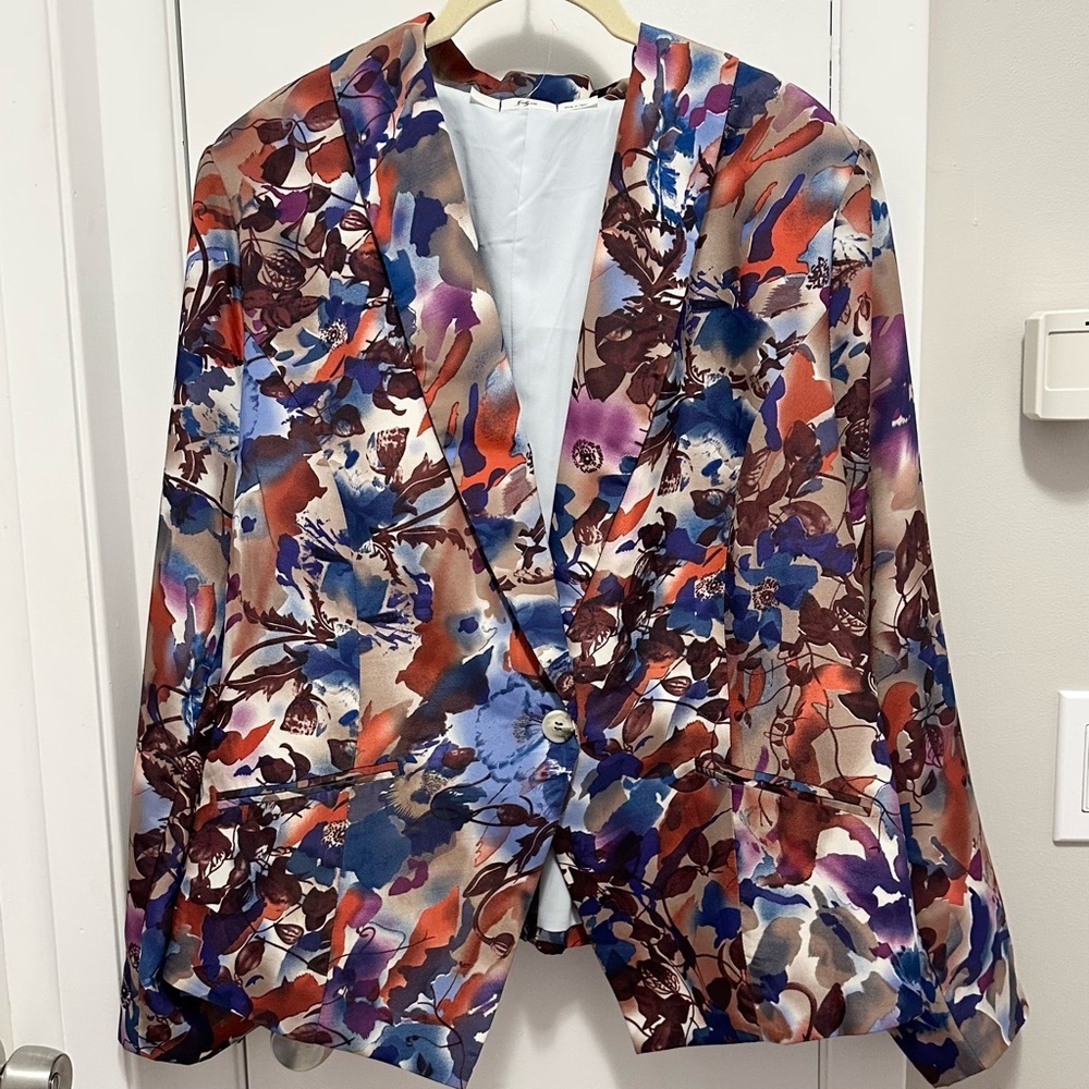 Gibson Floral Colorful Blazer Jacket 2X Retro NEW Satin-like Plus Single Button